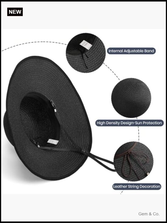 UPF 50+ Wide Brim Straw Sun Hat for Women, Adjustable Beach Hat main image 4